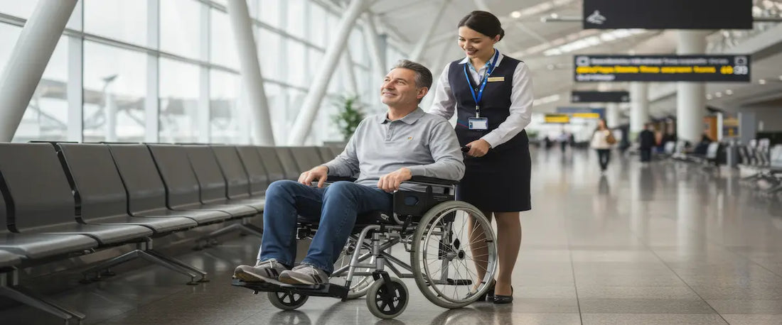 a man in a wheelchair at airport