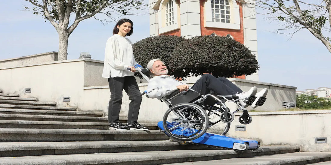 use mobile stair lift to lift wheelchair on outdoor steps