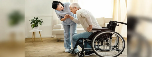 caregiver and seniors on wheelchair 